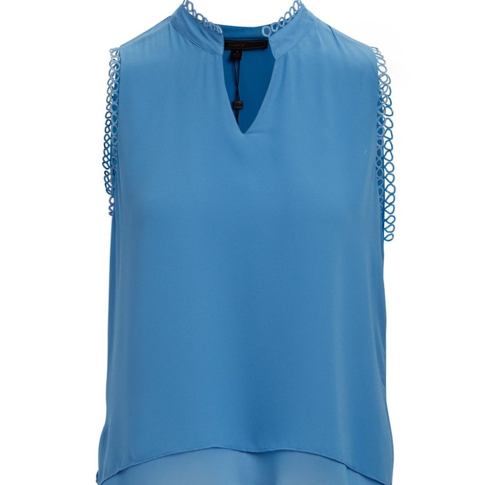 Max Sport Lace-Trim Sleeveless Notch-Neck Top